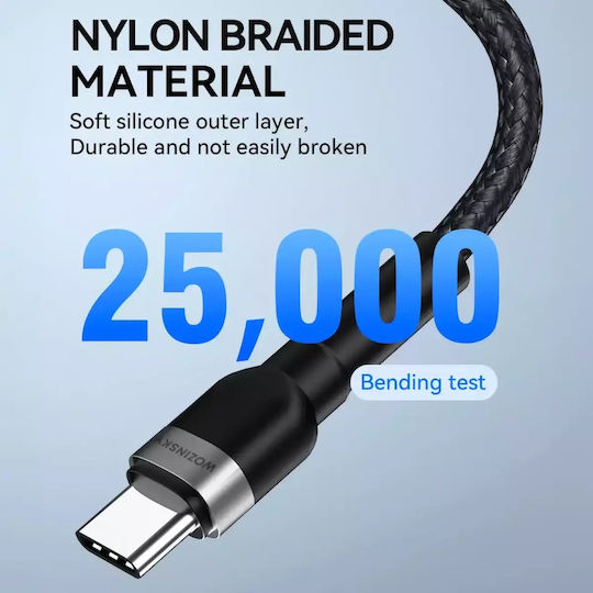 Wozinsky Плетен USB 2.0 Кабел USB-C Мъжки - USB-A Черен 2м WNBAC2
