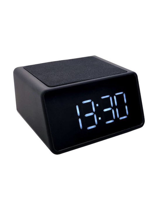 Tesla Tabletop Digital Clock with Alarm, Radio, and Wireless Charging Black