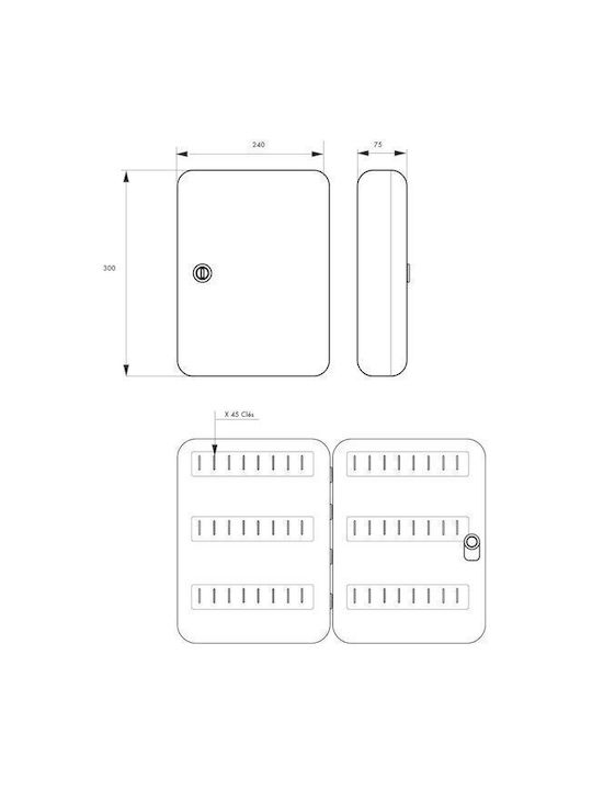 Inter Metal Wall Key Cabinet 45 Hooks with Lock 30x8x24cm