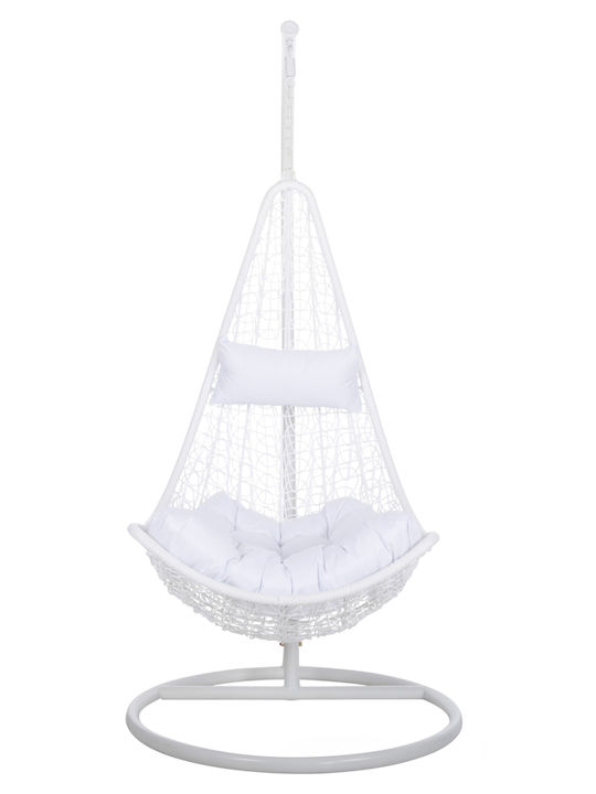 Hängende Garten & Veranda Schaukel mit Kissen Sessel Rattan Weiß L95xB95xH195cm