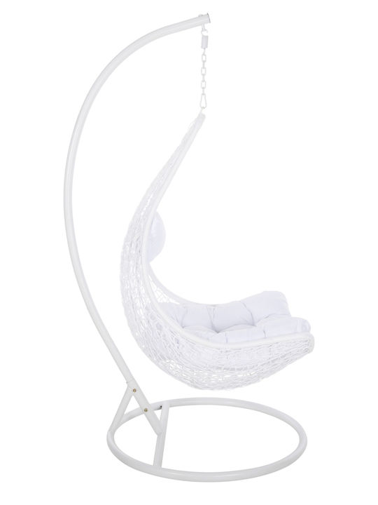 Hängende Garten & Veranda Schaukel mit Kissen Sessel Rattan Weiß L95xB95xH195cm