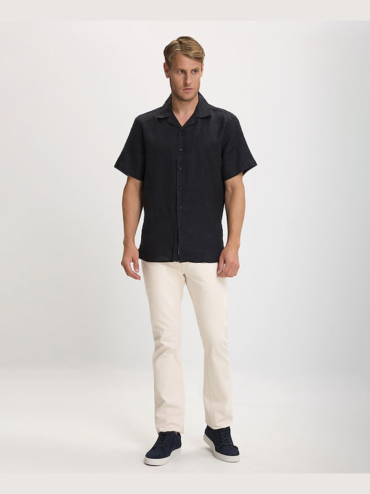 Vardas Men's Shirt Short Sleeve Linen Black