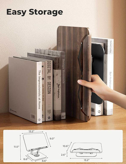 Tounee Rs03 Reading Stand Adjustable & Rotating 360° Stable Stand for Recipe Books, Music Notebooks, Art & Painting, and Tablet Side Clip Page Holder & Foldable Easy Storage Gray