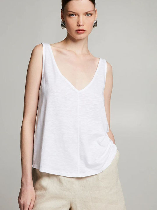 BSB Women's Blouse Sleeveless with V Neckline White