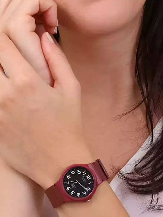Casio Herrenuhr 36mm Batterie mit Burgundisch Kautschukarmband