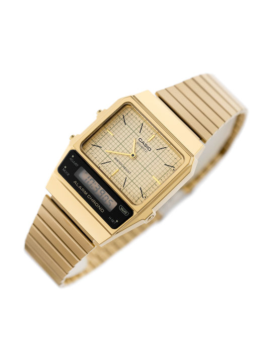 Casio Αναλογικό/Ψηφιακό Ανδρικό Ρολόι 32mm Μπαταρίας με Χρυσό Μεταλλικό Μπρασελέ
