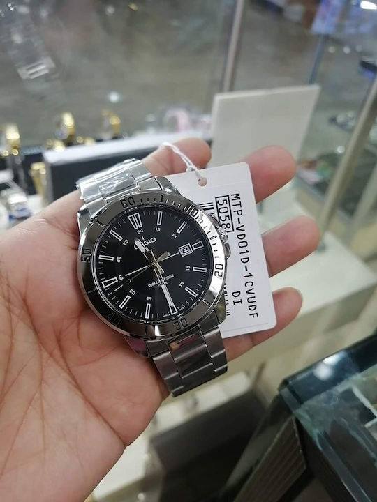Casio Ανδρικό Ρολόι 45mm Μπαταρίας με Ασημί Ατσάλινο Μπρασελέ