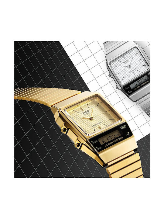Casio Αναλογικό/Ψηφιακό Ανδρικό Ρολόι 32mm Μπαταρίας με Χρυσό Μεταλλικό Μπρασελέ