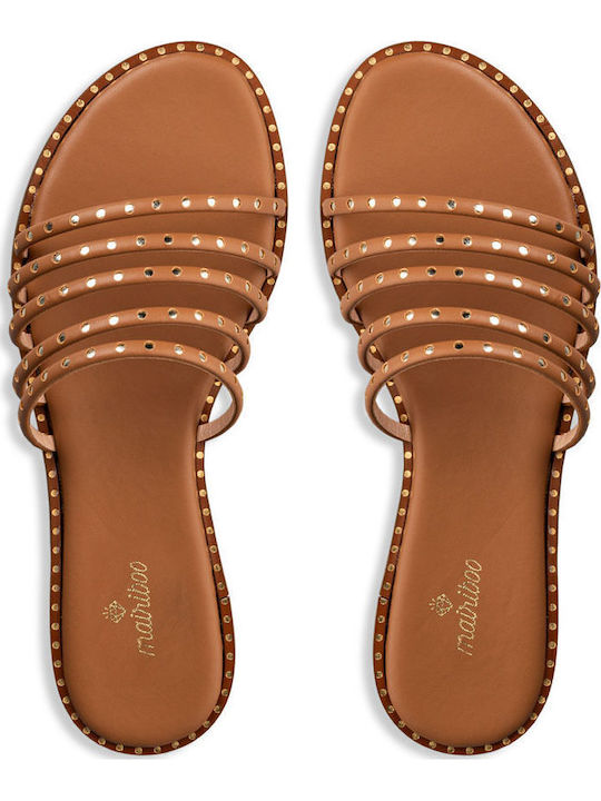 Leather Women's Flat Sandals in Brown Color