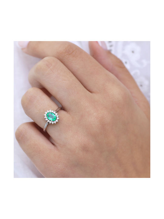 Ring Rose with Emerald & Diamonds White Gold K18 P-71380 White Gold K18