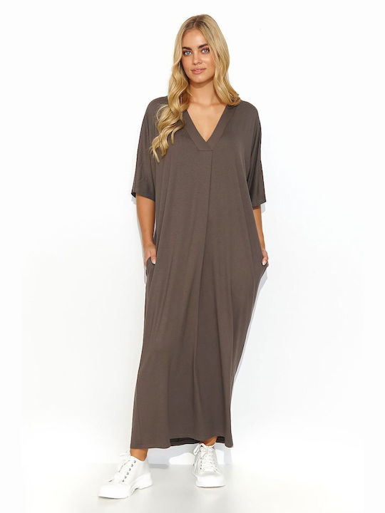 Makadamia Sommer Maxi Kleid Braun