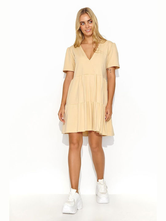 Makadamia Sommer Mini Kleid mit Rüschen Beige