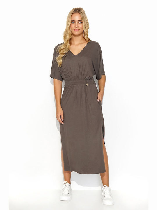 Makadamia Summer Midi Dress with Slit Green