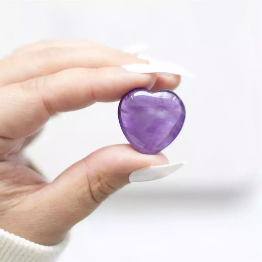 Ημιπολύτιμος Λίθος Αμέθυστου Heart Worry Stone Σχήμα Καρδιάς