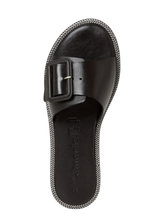 Leather Women's Flat Sandals in Black Color