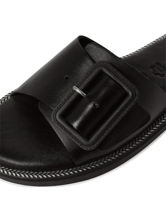 Leather Women's Flat Sandals in Black Color