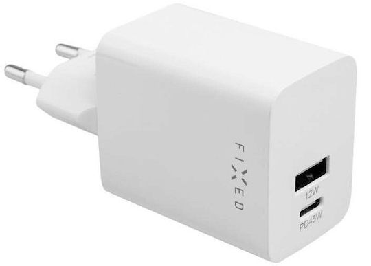 Fixed Φορτιστής Χωρίς Καλώδιο με Θύρα USB-A και Θύρα USB-C 45W Power Delivery Λευκός (Charge Mini S)