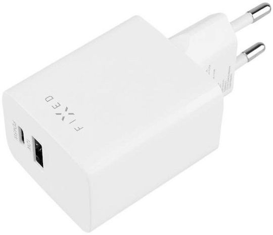 Fixed Φορτιστής Χωρίς Καλώδιο με Θύρα USB-A και Θύρα USB-C 45W Power Delivery Λευκός (Charge Mini S)