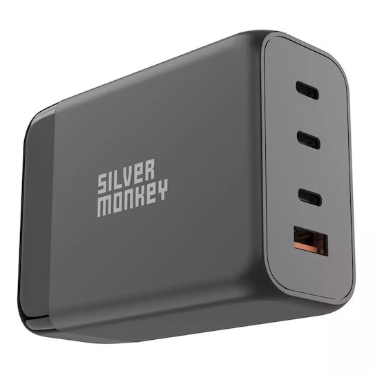 Silver Monkey Βάση Φόρτισης GaN με Θύρα USB-A και 3 Θύρες USB-C 200W Power Delivery / Quick Charge 3.0 σε Ασημί χρώμα (SMA155)