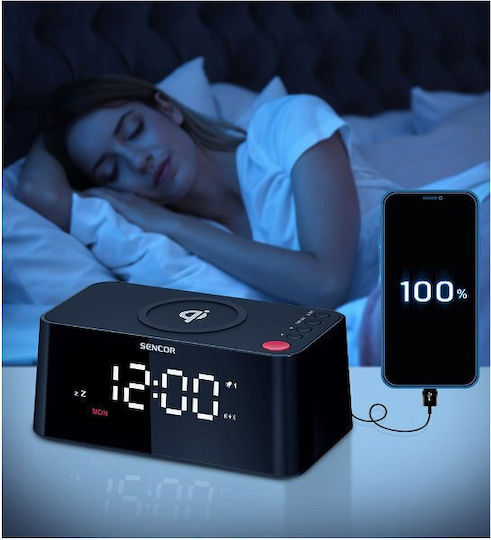 Sencor Ceas De Masă Digital Cu Ceas Deșteptător Și Încărcare Wireless Negru SDC 7600 Qi