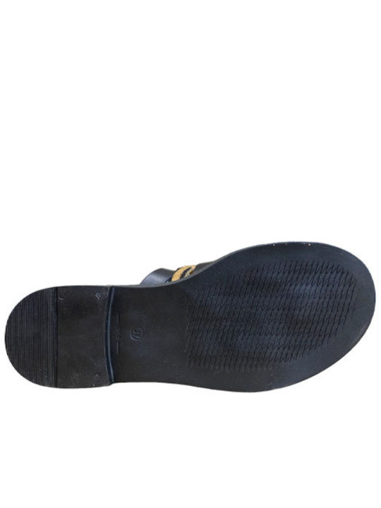Leather Women's Flat Sandals in Tabac Brown Color