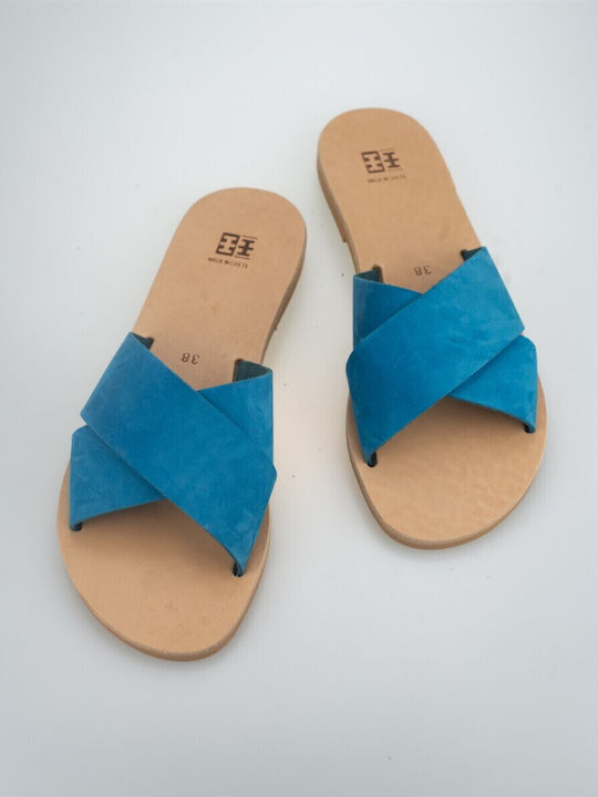 XX Sfakia Leather Women's Flat Sandals in Blue Color