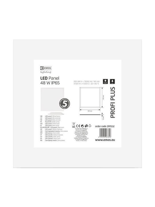 Emos Square LED Panel 48W with Natural White Light 60x60cm