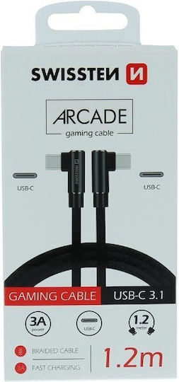 Swissten Textile USB 2.0 Cable USB-C male - USB-C Μαύρο 1.2m