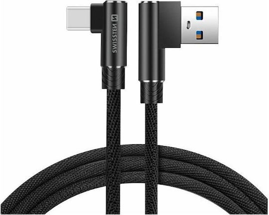 Swissten Textile USB 2.0 Cable USB-C male - USB-A Μαύρο 1.2m