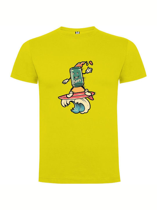 iLovePrints Surfboard Cold Brews T-shirt Yellow