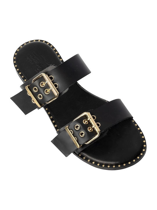 Leder Flache Sandalen für Damen in Schwarz Farbe
