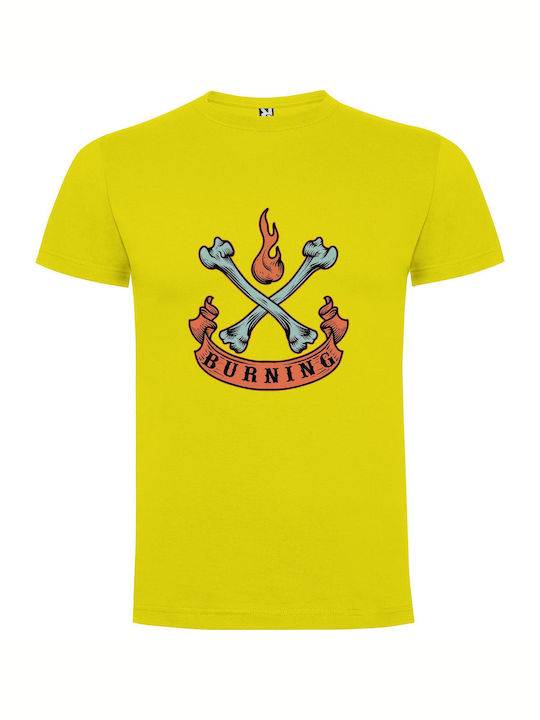 iLovePrints Burning Inferno Banner T-shirt Yellow