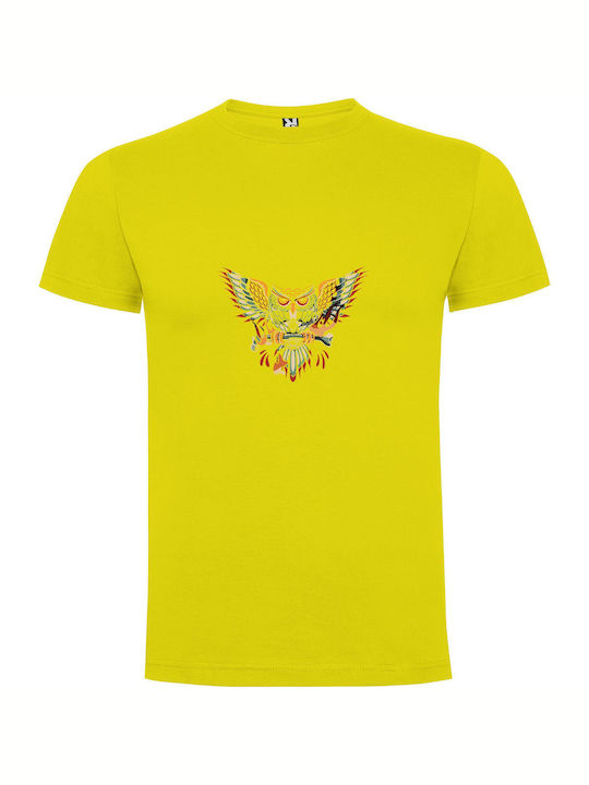 iLovePrints Gothic Owl Emblem T-shirt Yellow