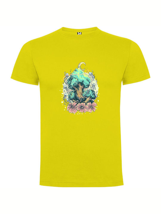 iLovePrints Cosmic Tree Fantasy Tricou Galben