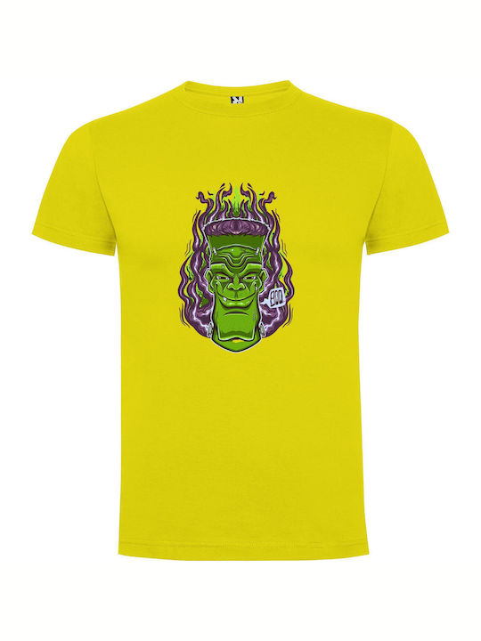 iLovePrints Glowing Monster Portraits T-shirt Κίτρινο