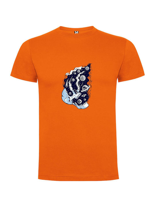 iLovePrints Skull Cosmos Horror T-shirt Orange