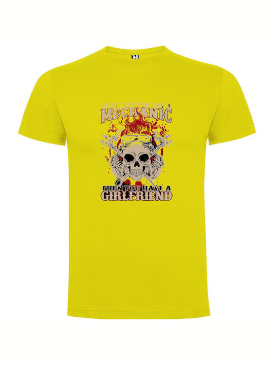 iLovePrints Mechanic Skull T-shirt Yellow