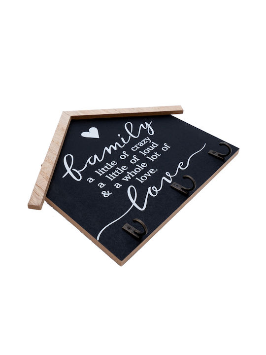Uncle George Decorative Wooden Wall Hanger 3 Hooks Black 23.5x20x1cm
