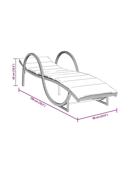 Liegestuhl Rattan mit Kissen Braun 60x199x42cm.