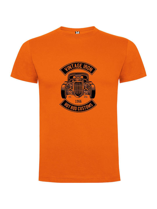 iLovePrints Retro Hot Rod Logo T-shirt Orange