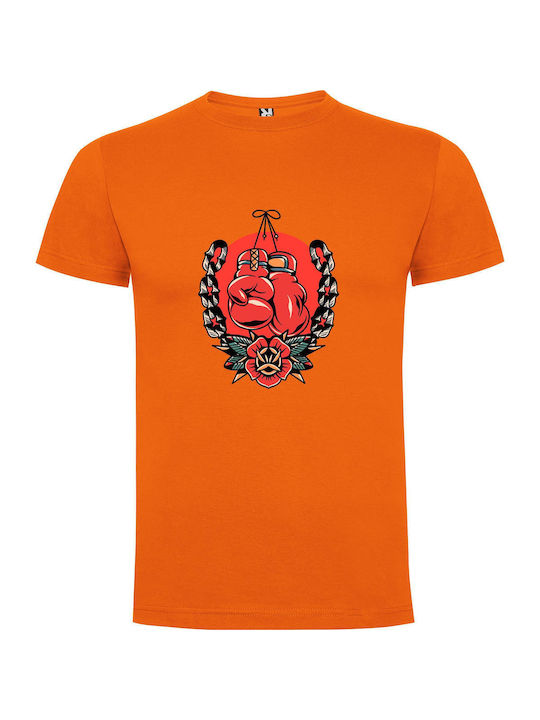 iLovePrints Red Gloves Tattoo Art T-shirt Orange