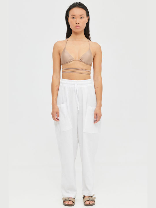 Relaxed White Embossed Trousers with Pockets by Aristoteli Bitsiani