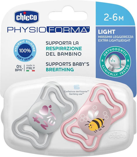 Chicco Πιπίλες Σιλικόνης Light Honey Bee Γκρι-Ροζ για 2-6 μηνών 2τμχ