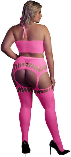 Boss Of Toys Sexy Σετ Εσωρούχων Διχτυωτό με Ζαρτιέρες Ροζ Plus Size