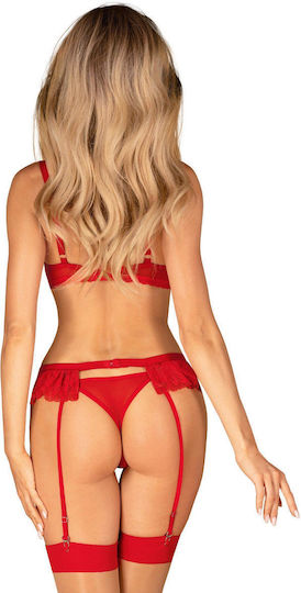 Boss Of Toys Chilisa Sexy Σετ Εσωρούχων με Δαντέλα & Ζαρτιέρες Κόκκινο 3τμχ
