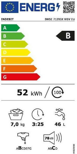 Indesit Πλυντήριο Ρούχων 7kg 1200 Στροφών BWSE 71295X WSV EU