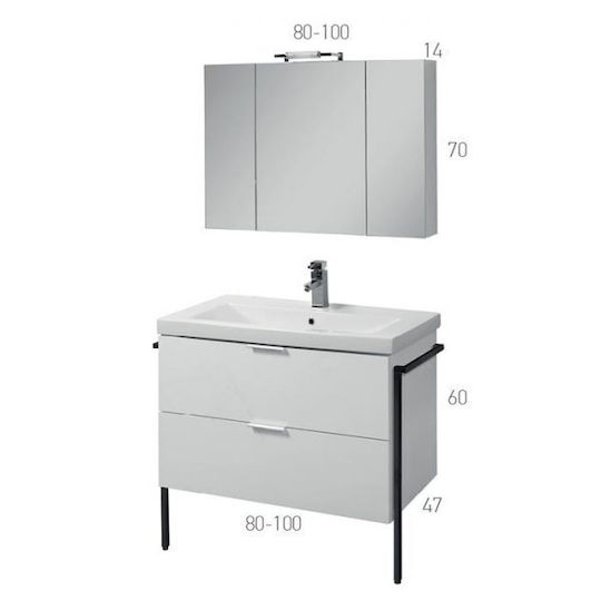Mabo Marcella 80 Waschtisch mit Waschbecken mit Licht Glanzlack L80xB47xH60cm Eiche