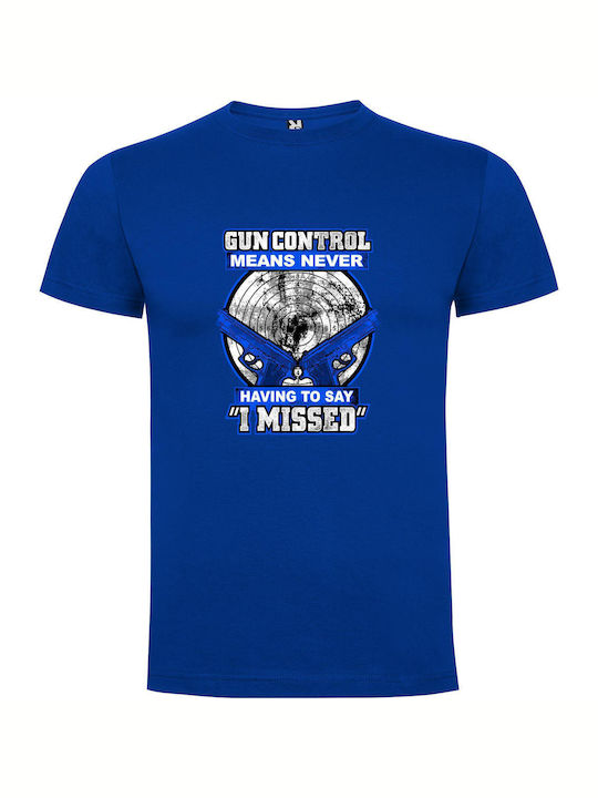 iLovePrints Control Your Gun Debate T-shirt Blue