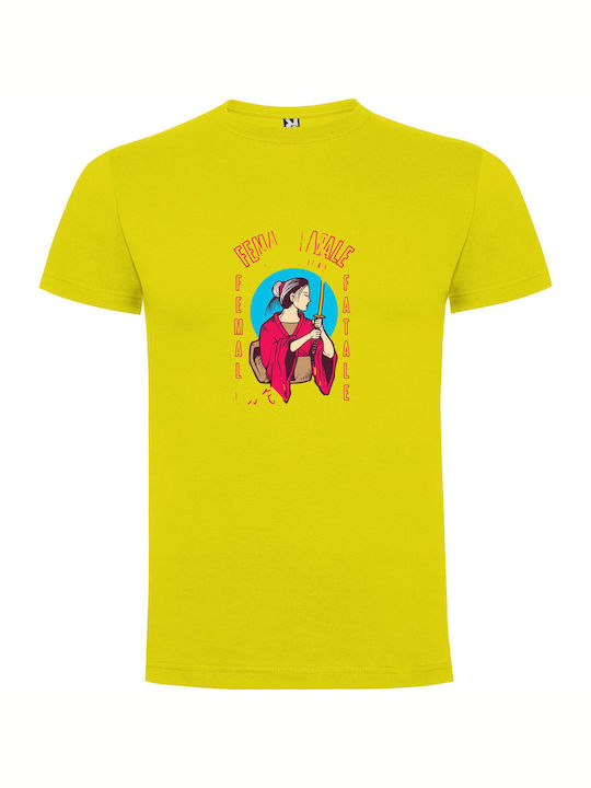 iLovePrints Femme Katana Warrior T-shirt Κίτρινο