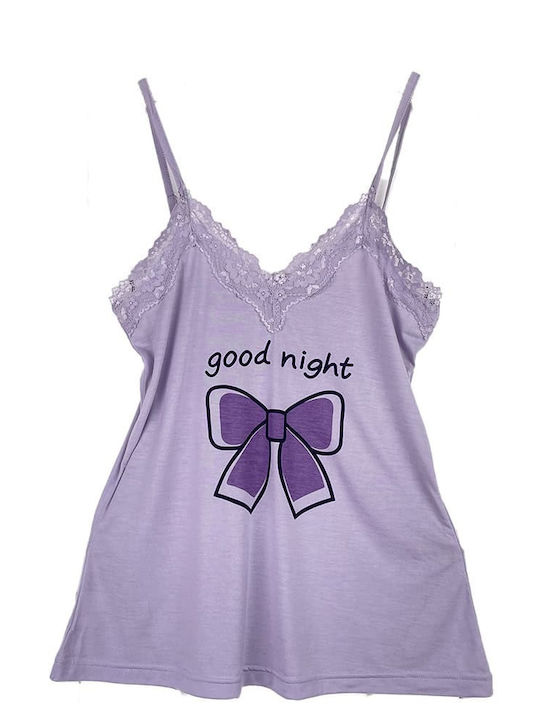 Set de pijama pentru femei Babydoll Top Shorts Good Night, potrivit pentru noapte, culoare mov, croială slim fit
